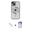 MARSİLYAN™- iPhone 14 Kılıf Nova Işık Özel Seri - Siyah Bilvis 5in1 3D Magic Cam Ekran Koruyucu + Diamond Kamera Lens - YL