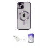 MARSİLYAN™- iPhone 14 Kılıf Nova Işık Özel Seri - Siyah Bilvis 5in1 3D Magic Cam Ekran Koruyucu + Diamond Kamera Lens - YL