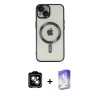 MARSİLYAN™- iPhone 14 Kılıf Nova Işık Özel Seri - Siyah Bilvis 5in1 3D Magic Cam Ekran Koruyucu + PVD Metal Kamera Lens - GS