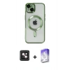 MARSİLYAN™- iPhone 14 Kılıf Nova Işık Özel Seri - Siyah Bilvis 5in1 3D Magic Cam Ekran Koruyucu + Pembe PVD Metal Kamera Lens