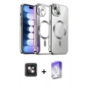 MARSİLYAN™- iPhone 14 Kılıf Nova Işık Özel Seri - Siyah Bilvis 5in1 3D Magic Cam Ekran Koruyucu + Pembe PVD Metal Kamera Lens