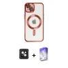MARSİLYAN™- iPhone 14 Kılıf Nova Işık Özel Seri - Siyah Bilvis 5in1 3D Magic Cam Ekran Koruyucu + Pembe PVD Metal Kamera Lens
