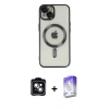 MARSİLYAN™- iPhone 14 Kılıf Nova Işık Özel Seri - Siyah Bilvis 5in1 3D Magic Cam Ekran Koruyucu + PVD Metal Kamera Lens - YL