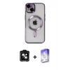 MARSİLYAN™- iPhone 14 Kılıf Nova Işık Özel Seri - Siyah Bilvis 5in1 3D Magic Cam Ekran Koruyucu + PVD Metal Kamera Lens - TU