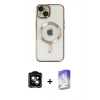 MARSİLYAN™- iPhone 14 Kılıf Nova Işık Özel Seri - Siyah Bilvis 5in1 3D Magic Cam Ekran Koruyucu + PVD Metal Kamera Lens - TU