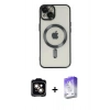 MARSİLYAN™- iPhone 14 Kılıf Nova Işık Özel Seri - Siyah Bilvis 5in1 3D Magic Cam Ekran Koruyucu + PVD Metal Kamera Lens - TU