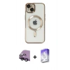 MARSİLYAN™- iPhone 14 Kılıf Nova Işık Özel Seri - Siyah Bilvis 5in1 3D Magic Cam Ekran Koruyucu + Raze Metal Kamera Lens - SH