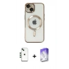 MARSİLYAN™- iPhone 14 Kılıf Nova Işık Özel Seri - Siyah Bilvis 5in1 3D Magic Cam Ekran Koruyucu + Shine Kamera Lens - YL