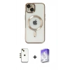 MARSİLYAN™- iPhone 14 Kılıf Nova Işık Özel Seri - Siyah Bilvis 5in1 3D Magic Cam Ekran Koruyucu + Shine Kamera Lens - GD