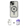 MARSİLYAN™- iPhone 14 Kılıf Nova Işık Özel Seri - Siyah Bilvis 5in1 3D Magic Cam Ekran Koruyucu + Shine Kamera Lens - GD