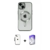 MARSİLYAN™- iPhone 14 Kılıf Nova Işık Özel Seri - Siyah Bilvis 5in1 3D Magic Cam Ekran Koruyucu + Shine Kamera Lens - GS
