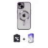 MARSİLYAN™- iPhone 14 Kılıf Nova Işık Özel Seri - Siyah Bilvis 5in1 3D Magic Cam Ekran Koruyucu + Siyah PVD Metal Kamera Lens