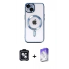 MARSİLYAN™- iPhone 14 Kılıf Nova Işık Özel Seri - Siyah Bilvis 5in1 3D Magic Cam Ekran Koruyucu + Siyah PVD Metal Kamera Lens