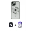 MARSİLYAN™- iPhone 14 Kılıf Nova Işık Özel Seri - Siyah Bilvis 5in1 3D Magic Cam Ekran Koruyucu + Siyah PVD Metal Kamera Lens