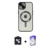 MARSİLYAN™- iPhone 14 Kılıf Nova Işık Özel Seri - Siyah Bilvis 5in1 3D Magic Cam Ekran Koruyucu + Siyah PVD Metal Kamera Lens