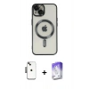 MARSİLYAN™- iPhone 14 Kılıf Nova Işık Özel Seri - Siyah Bilvis 5in1 3D Magic Cam Ekran Koruyucu + Siyah Shine Kamera Lens