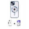 MARSİLYAN™- iPhone 14 Kılıf Nova Işık Özel Seri - Siyah Bilvis 5in1 3D Magic Cam Ekran Koruyucu + Siyah Shine Kamera Lens