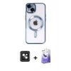 MARSİLYAN™- iPhone 14 Kılıf Nova Işık Özel Seri - Siyah Bilvis 5in1 5D Magic Hayalet Cam Ekran Koruyucu + PVD Metal Kamera Lens - PE