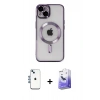 MARSİLYAN™- iPhone 14 Kılıf Nova Işık Özel Seri - Siyah Bilvis 5in1 5D Magic Hayalet Cam Ekran Koruyucu + Shine Kamera Lens - MI