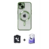 MARSİLYAN™- iPhone 14 Kılıf Nova Işık Özel Seri - Siyah Bilvis 5in1 5D Magic Hayalet Cam Ekran Koruyucu + PVD Metal Kamera Lens - SH