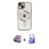 MARSİLYAN™- iPhone 14 Kılıf Nova Işık Özel Seri - Siyah Bilvis 5in1 5D Magic Hayalet Cam Ekran Koruyucu + Raze Metal Kamera Lens - GS
