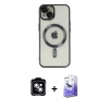 MARSİLYAN™- iPhone 14 Kılıf Nova Işık Özel Seri - Siyah Bilvis 5in1 5D Magic Hayalet Cam Ekran Koruyucu + PVD Metal Kamera Lens - MI