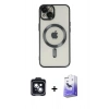 MARSİLYAN™- iPhone 14 Kılıf Nova Işık Özel Seri - Siyah Bilvis 5in1 5D Magic Hayalet Cam Ekran Koruyucu + PVD Metal Kamera Lens - SH