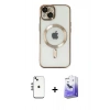 MARSİLYAN™- iPhone 14 Kılıf Nova Işık Özel Seri - Siyah Bilvis 5in1 5D Magic Hayalet Cam Ekran Koruyucu + Shine Kamera Lens - GS
