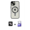 MARSİLYAN™- iPhone 14 Kılıf Nova Işık Özel Seri - Siyah Bilvis 5in1 5D Magic Hayalet Cam Ekran Koruyucu + PVD Metal Kamera Lens - PE