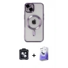MARSİLYAN™- iPhone 14 Kılıf Nova Işık Özel Seri - Siyah Bilvis 5in1 5D Magic Hayalet Cam Ekran Koruyucu + PVD Metal Kamera Lens - SH