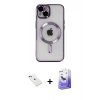 MARSİLYAN™- iPhone 14 Kılıf Nova Işık Özel Seri - Siyah Bilvis 5in1 5D Magic Hayalet Cam Ekran Koruyucu + Diamond Kamera Lens - KI