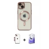 MARSİLYAN™- iPhone 14 Kılıf Nova Işık Özel Seri - Siyah Bilvis 5in1 5D Magic Hayalet Cam Ekran Koruyucu + Shine Kamera Lens - KI