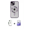 MARSİLYAN™- iPhone 14 Kılıf Nova Işık Özel Seri - Siyah Bilvis 5in1 5D Magic Hayalet Cam Ekran Koruyucu + Shine Kamera Lens - YL