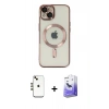 MARSİLYAN™- iPhone 14 Kılıf Nova Işık Özel Seri - Siyah Bilvis 5in1 5D Magic Hayalet Cam Ekran Koruyucu + Shine Kamera Lens - GD