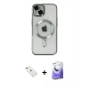 MARSİLYAN™- iPhone 14 Kılıf Nova Işık Özel Seri - Siyah Bilvis 5in1 5D Magic Hayalet Cam Ekran Koruyucu + Diamond Kamera Lens - SABE