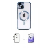 MARSİLYAN™- iPhone 14 Kılıf Nova Işık Özel Seri - Siyah Bilvis 5in1 5D Magic Hayalet Cam Ekran Koruyucu + Gökkuşağı Shine Kamera Lens