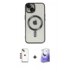 MARSİLYAN™- iPhone 14 Kılıf Nova Işık Özel Seri - Siyah Bilvis 5in1 5D Magic Hayalet Cam Ekran Koruyucu + Shine Kamera Lens - KI