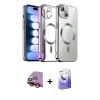 MARSİLYAN™- iPhone 14 Kılıf Nova Işık Özel Seri - Siyah Bilvis 5in1 5D Magic Hayalet Cam Ekran Koruyucu + Kırmızı Raze Metal Kamera Lens