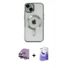 MARSİLYAN™- iPhone 14 Kılıf Nova Işık Özel Seri - Siyah Bilvis 5in1 5D Magic Hayalet Cam Ekran Koruyucu + Raze Metal Kamera Lens - GS