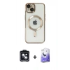 MARSİLYAN™- iPhone 14 Kılıf Nova Işık Özel Seri - Siyah Bilvis 5in1 5D Magic Hayalet Cam Ekran Koruyucu + PVD Metal Kamera Lens - SH