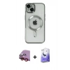 MARSİLYAN™- iPhone 14 Kılıf Nova Işık Özel Seri - Siyah Bilvis 5in1 5D Magic Hayalet Cam Ekran Koruyucu + Kırmızı Raze Metal Kamera Lens