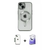 MARSİLYAN™- iPhone 14 Kılıf Nova Işık Özel Seri - Siyah Bilvis 5in1 5D Magic Hayalet Cam Ekran Koruyucu + Shine Kamera Lens - YL