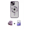 MARSİLYAN™- iPhone 14 Kılıf Nova Işık Özel Seri - Siyah Bilvis 5in1 5D Magic Hayalet Cam Ekran Koruyucu + Kırmızı Raze Metal Kamera Lens