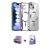 MARSİLYAN™- iPhone 14 Kılıf Nova Işık Özel Seri - Siyah Bilvis 5in1 5D Magic Hayalet Cam Ekran Koruyucu + Raze Metal Kamera Lens - SH