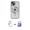 MARSİLYAN™- iPhone 14 Kılıf Nova Işık Özel Seri - Siyah Bilvis 5in1 5D Magic Hayalet Cam Ekran Koruyucu + Shine Kamera Lens - KI