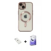 MARSİLYAN™- iPhone 14 Kılıf Nova Işık Özel Seri - Siyah Bilvis 5in1 5D Magic Hayalet Cam Ekran Koruyucu + Diamond Kamera Lens - SABE