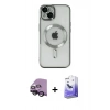 MARSİLYAN™- iPhone 14 Kılıf Nova Işık Özel Seri - Siyah Bilvis 5in1 5D Magic Hayalet Cam Ekran Koruyucu + Raze Metal Kamera Lens - SH