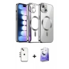 MARSİLYAN™- iPhone 14 Kılıf Nova Işık Özel Seri - Siyah Bilvis 5in1 5D Magic Hayalet Cam Ekran Koruyucu + Gökkuşağı Shine Kamera Lens