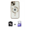 MARSİLYAN™- iPhone 14 Kılıf Nova Işık Özel Seri - Siyah Bilvis 5in1 5D Magic Hayalet Cam Ekran Koruyucu + PVD Metal Kamera Lens - TU