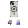 MARSİLYAN™- iPhone 14 Kılıf Nova Işık Özel Seri - Siyah Bilvis 5in1 5D Magic Hayalet Cam Ekran Koruyucu + Raze Metal Kamera Lens - MR